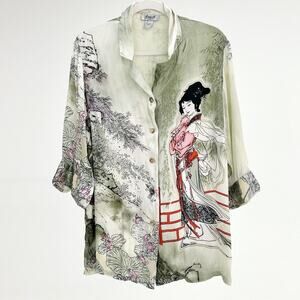 Oriental Japanese Print Vintage Silk Top
